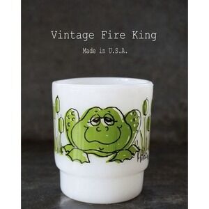Vintage Anchor Hocking Fire King Hildi Frog Nesting Coffee Cup Kitschy Retro